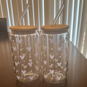 Mickey Mouse Glass Tumblers with Bamboo Lids